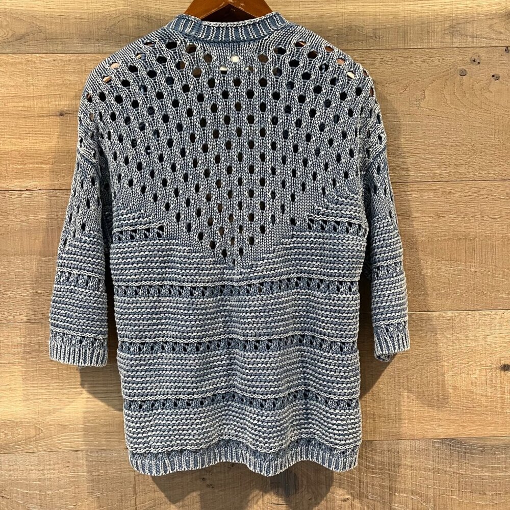 Lucky Brand Women's blue Cotton Crochet Open-Front Cardigan Sweater size S - Picture 7 of 8